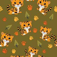 Tiger element pattern seamless vector on green background , animal pattern seamless wallpaper