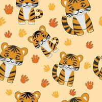 Tiger element pattern seamless vector on orange background , animal pattern seamless wallpaper