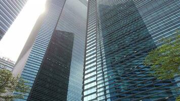 low angle view of singapore financial buildings located at financial district video