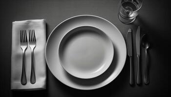 Clean elegance shines in monochrome still life of silver service generated by AI photo