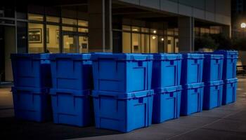 vacío azul envase apilar en un moderno carga transporte almacén generado por ai foto