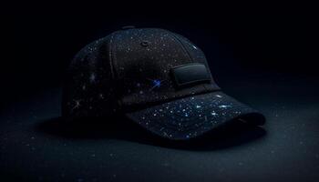 Modern sports clothing Blue baseball cap on black background generated by AI photo