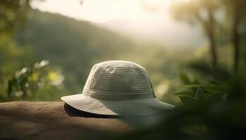 Caucasian woman enjoys summer vacation in tranquil forest meadow generated by AI photo