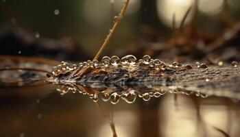 Freshness of dew on wet leaf, reflecting beauty in nature generated by AI photo