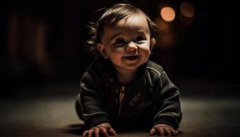 Cute baby boy smiling portrait brings happiness to small family generated by AI photo