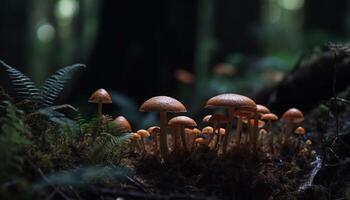 Fresh edible toadstool growth on forest floor, beauty in nature generated by AI photo