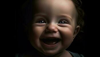 Cute smiling child portrait exudes cheerful happiness and innocence generated by AI photo