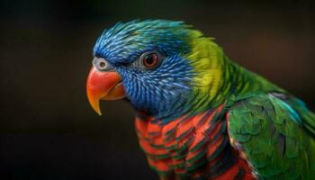 vibrante guacamayo encaramado en rama, belleza en naturaleza colores generado por ai foto