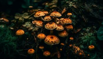 Close up of slimy toadstool growth in natural forest environment generated by AI photo