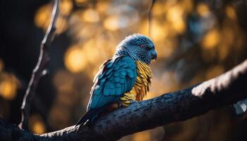 vibrante guacamayo encaramado en rama, exhibiendo belleza en naturaleza generado por ai foto