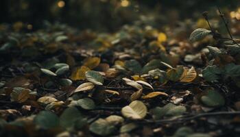 Vibrant autumn foliage in forest, a tranquil scene of nature generated by AI photo