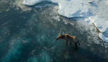 Majestic mammal climbs frozen mountain in arctic wilderness adventure generated by AI photo