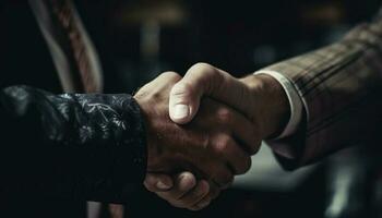 Successful businessmen seal partnership with a confident handshake gesture generated by AI photo
