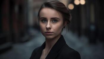 One beautiful young adult woman looking at camera with elegance generated by AI photo