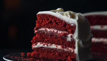 Indulgent homemade chocolate cheesecake with fresh fruit and whipped cream generated by AI photo