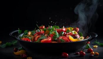 Fresh gourmet vegetarian salad with organic tomato and grilled bell pepper generated by AI photo