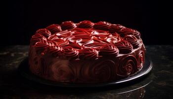 Indulgent chocolate cheesecake with fresh fruit and creamy icing decoration generated by AI photo