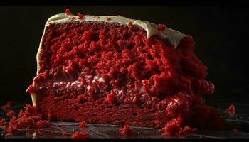 Freshly baked sweet pie with raspberry and strawberry decoration generated by AI photo