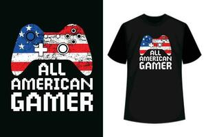 4th Of July Video Game Gamer Kids Boys Men USA Flag T-Shirt vector