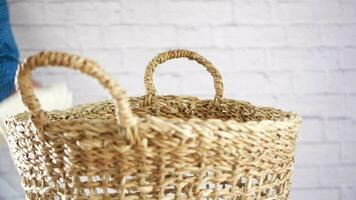 Top view of Clothes in basket on floor video