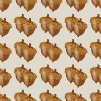 Acorn in cartoon style. The tree and the fruit of the oak tree. Seamless pattern. Vector illustration.
