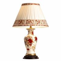 Vintage country style antique table lamp with a beautiful lampshade design isolated on white background, interior design and cottage home decor, post-processed, photo