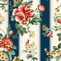 sin costura modelo con flores, clásico país cabaña estilo floral y rayas impresión para fondo de pantalla, tela y producto diseño, generativo ai foto