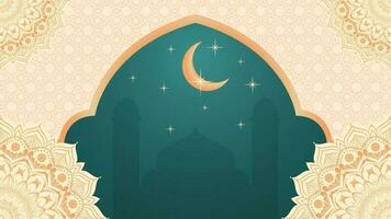 Ramadan Kareem greeting card with mosque, crescent moon and place for your text. vector