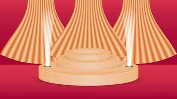 3D Podium with realistic curtain, lamp and red background vector