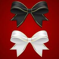 Premium black and white bows with golden lines on red background vector