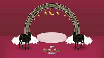 Eid Al Adha Islamic Template the celebration of Muslim, With 3d podium, goat and gold ornament. vector