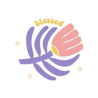 Blessed - Groovy typography T-shirt Print with abstract rustic flower for Mother s Day. Flat hand drawn vector illustration.