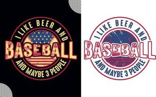 yo me gusta cerveza y béisbol y quizás 3 gente, t camisa diseño vector
