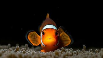 Clown fish swimming in vibrant coral reef generated by AI photo