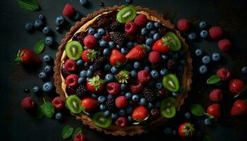 Sweet berry dessert on rustic wooden table generated by AI photo