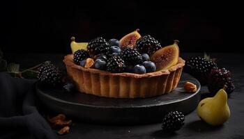 Raspberry and currant pie, fresh from kitchen generated by AI photo