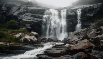 Tranquil scene of flowing water in forest generated by AI photo