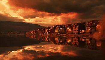 puesta de sol refleja belleza en naturaleza tranquilo escena generado por ai foto