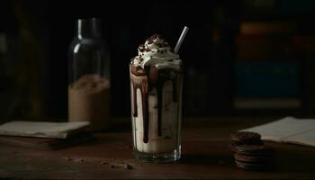 Sweet indulgence on rustic table, summer refreshment generated by AI photo