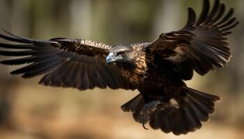 Spread wings, mid air, majestic bald eagle generated by AI photo