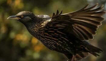 Hawk perching on branch, spread wings, freedom generated by AI photo