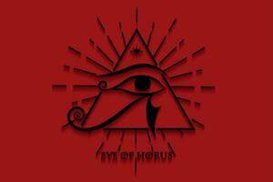 Eye Of Horus Logo design. The ancient Egyptian Moon sign. Mighty Pharaohs amulet, black vector tattoo isolated on red background