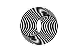 3D logo design abstract black and white circles, geometric pattern with visual distortion effect. Illusion of rotation. Op art. Vector isolated on white background