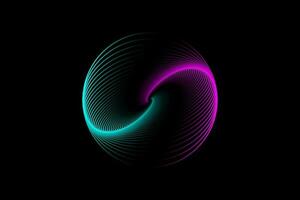 3D sphere design, elegant logo glowing circle. Abstract neon tunnel. Twisted lines. Spectrum Space tunnel in blue and pink vivid color. Vector illustration isolated on black background