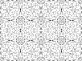 Seamless pattern of Sacred Mandala template to print and color. Round design element isolated on white background. Circle texture in black lines color. Vector illustration decoration