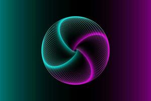 3D sphere design, elegant logo glowing circle. Abstract neon tunnel. Twisted lines. Spectrum Space tunnel in blue and pink flower vivid color. Vector illustration isolated on gradient background