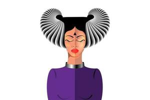 Portrait of the beautiful woman in a horned headdress. Pagan goddess with closed eyes, mythical character. Celtic priestess with capricorn horns. Witch, sorceress, spirituality, occultism symbol vector