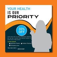 Healthcare post template. Medical promotion square web banner. Social media healthcare post. vector