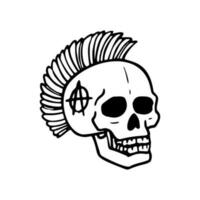 Punk rock collection. Human skull with mohawk symbol on a white background. vector