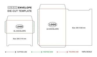 Envelope die cut template for A4 and DL, White envelope mockup vector